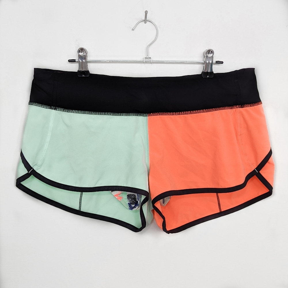 RARE Lululemon Seawheeze Speed Short Colour Block Fresh Teal Flare Orange